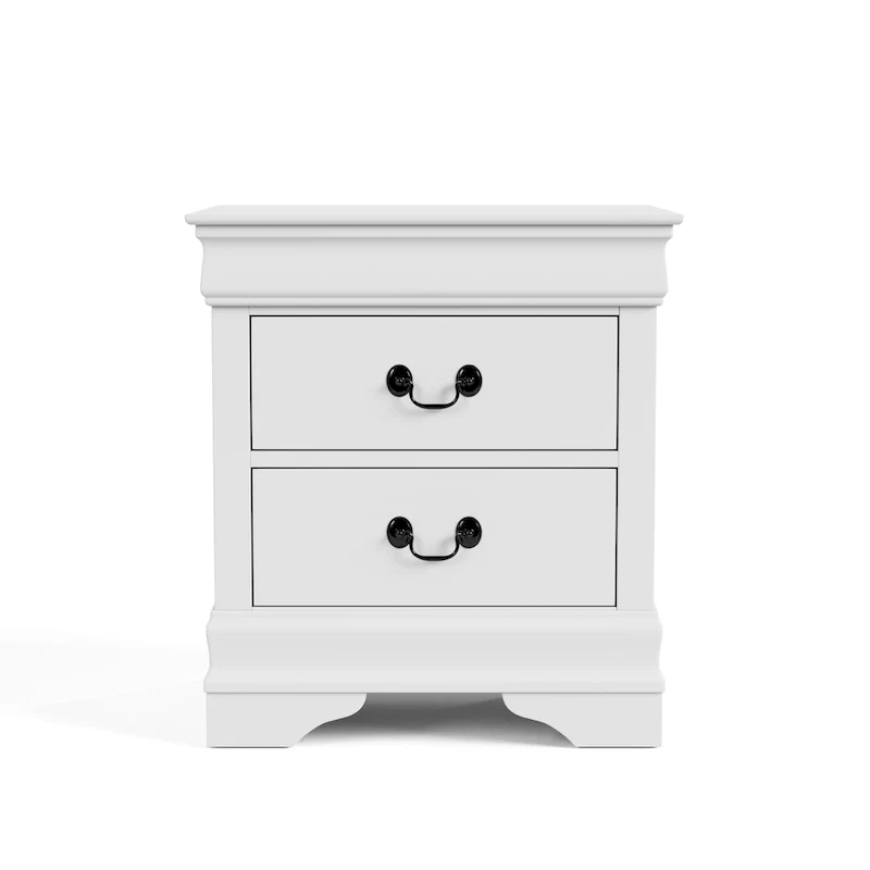 Traditional 2-Drawer Nightstand with Antique Handles & Bracket Feet – Grey / Cherry / Black / White