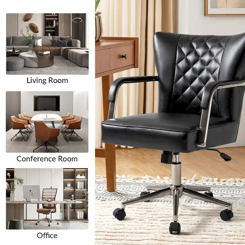 Felice Modern Swivel Height Adjustment Diamond-Tufted Office Chair by HULALA HOME