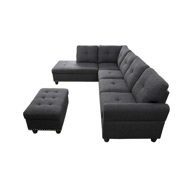 Alger 98-inch Wide Left Hand Facing Sofa with Chaise and Ottoman - 98 W x 71 D x 33 H