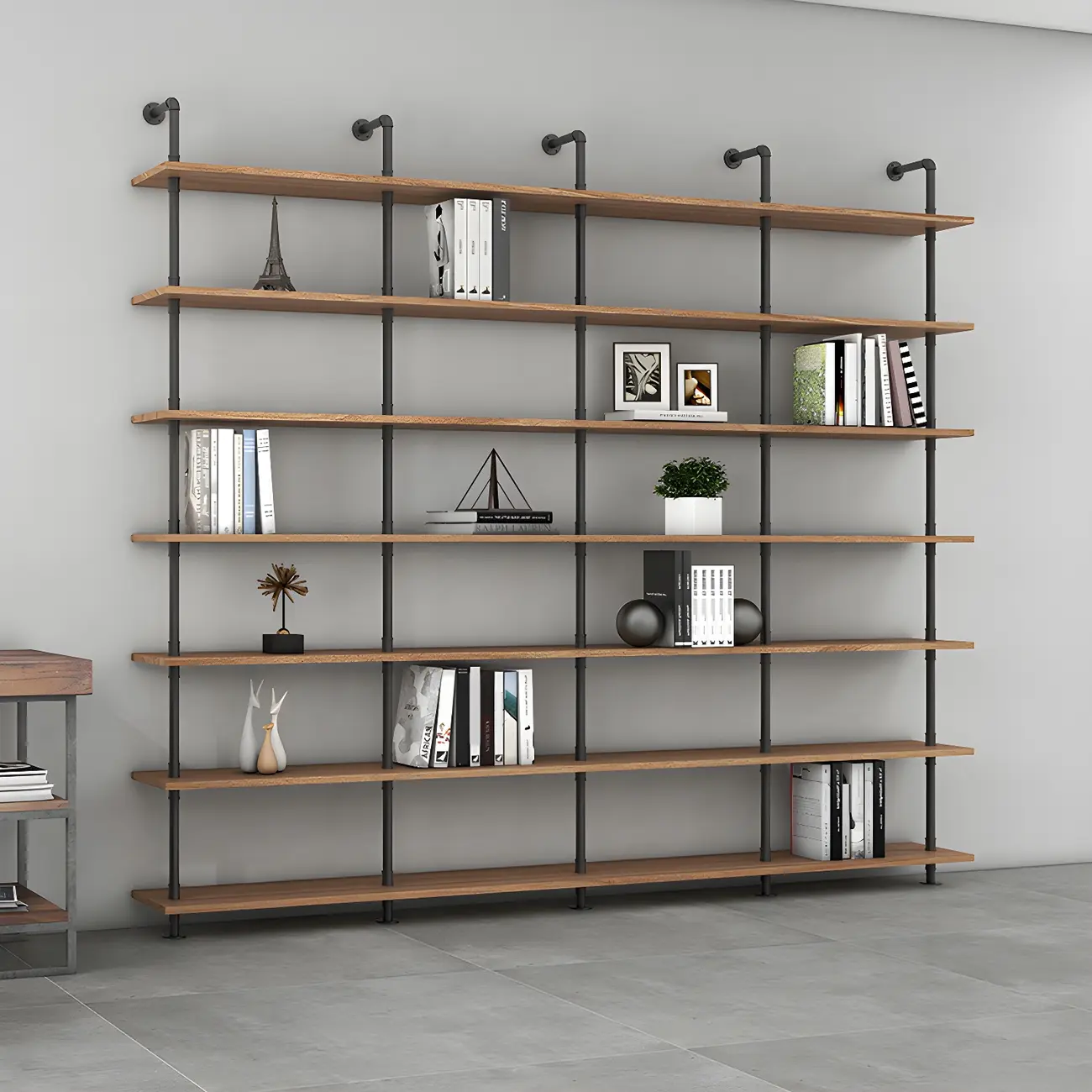 Industrial Black Wood Wall-Mounted Bookcase