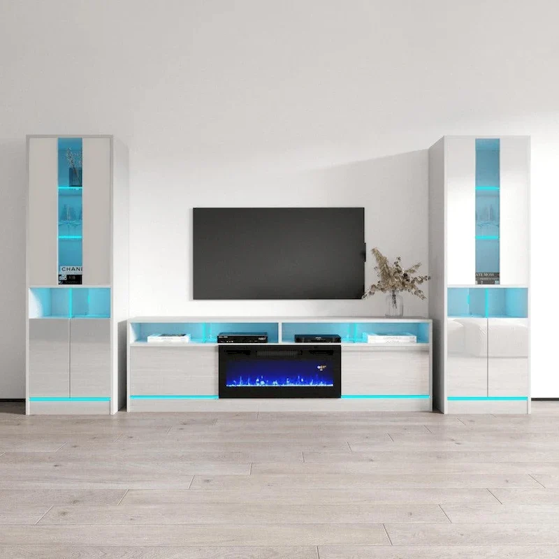 Electric Fireplace TV Stand with Bookcases Entertainment Center
