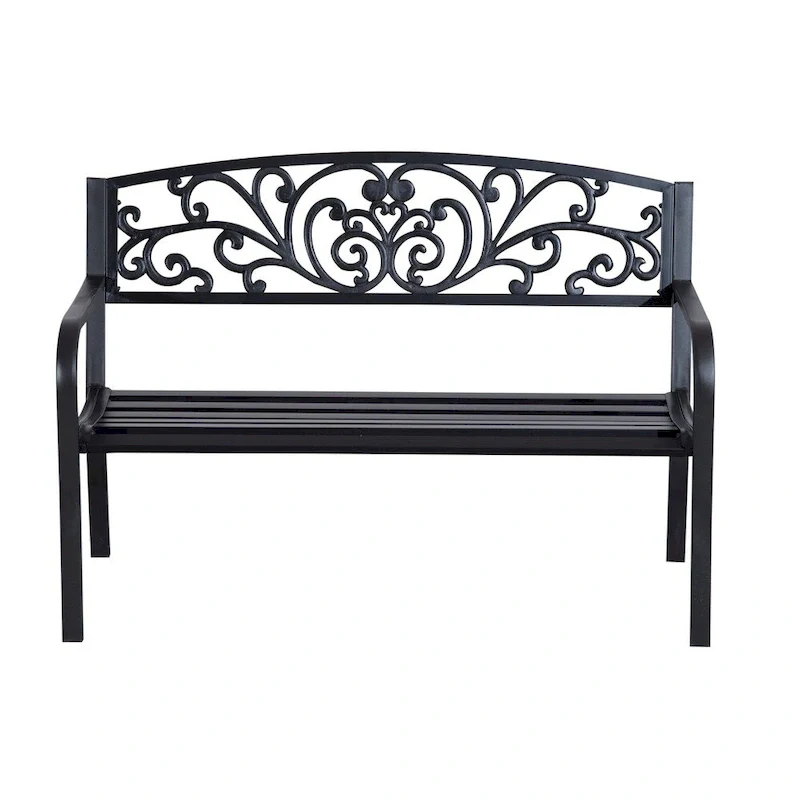 Outsunny 50 Blossoming Pattern Garden Decorative Patio Park Bench with Beautiful Design & Seats for 3 People