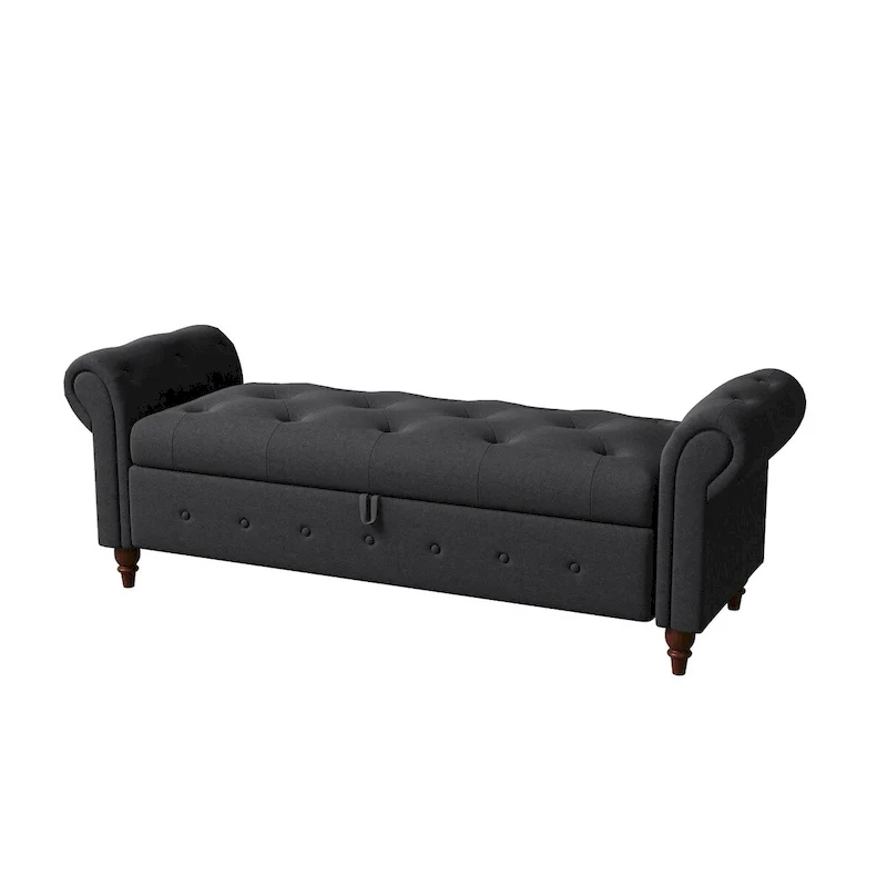 Dark Gray / Navy Blue / Pink / Yellow / Beige / Cream White / Dark Green – Tufted Storage Ottoman Bench, Seats 1–2