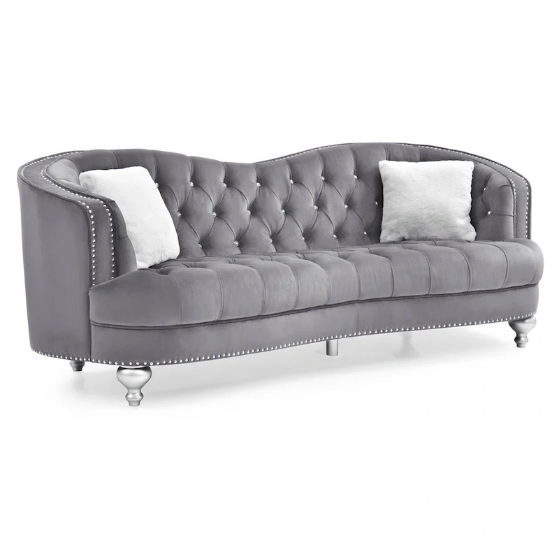 Velvet Tufted Sofa with Nailhead Trim - Seats 3
