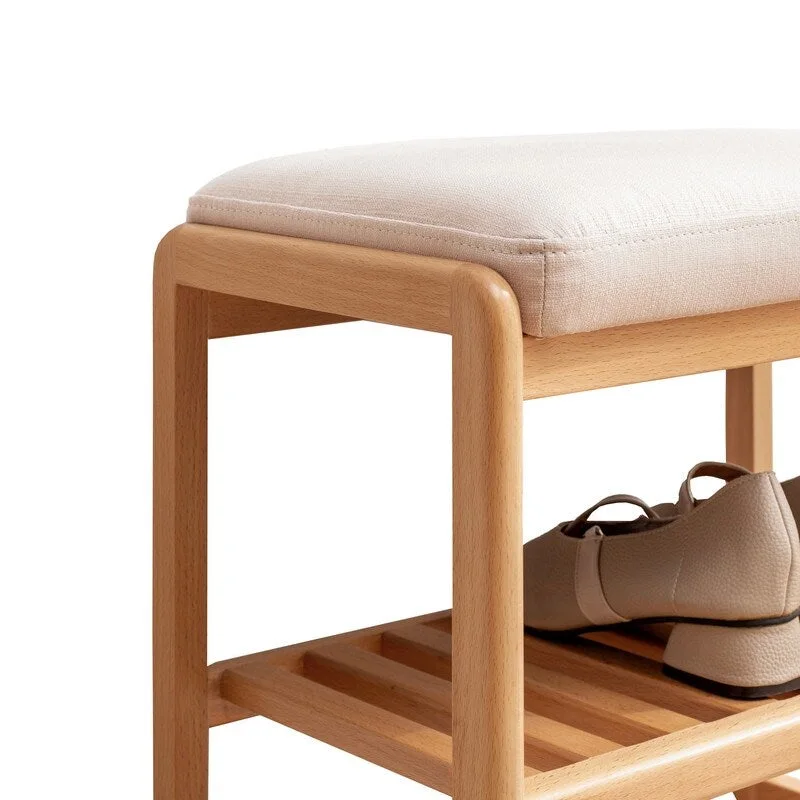 Solid Wood Shoe Bench with High Rebound Sponge Cushion