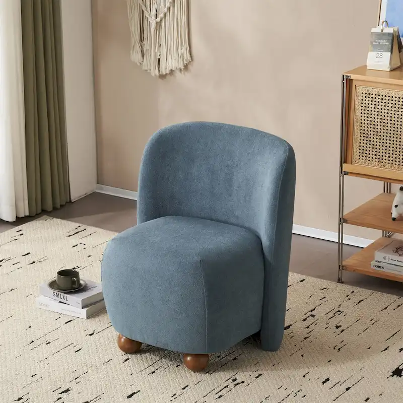 '- Eliana Modern Teddy Fabric Accent Chair with Curved Backrest and Legs