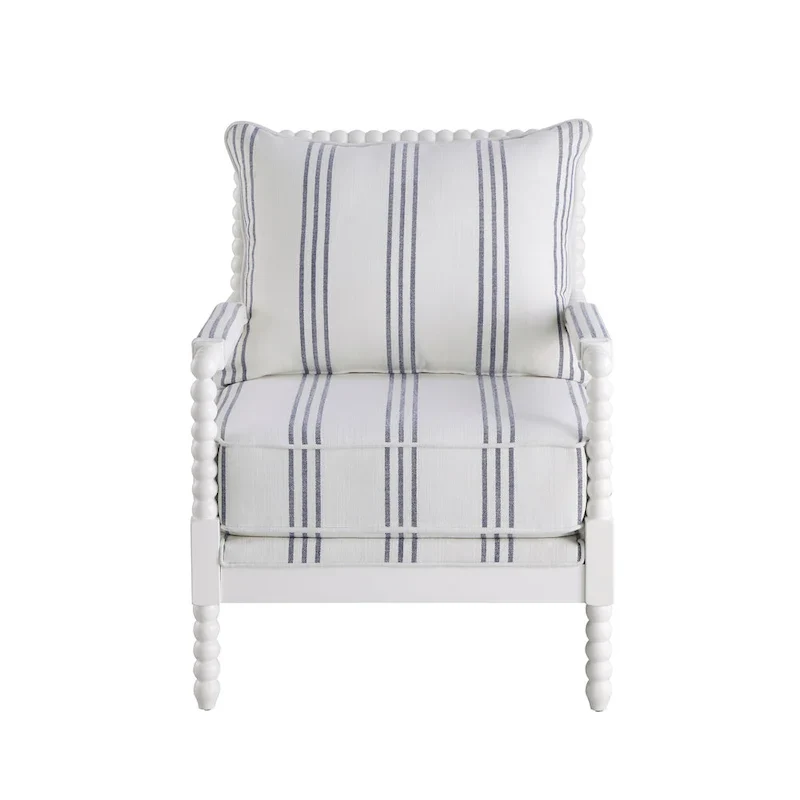 Penelopina White and Navy Upholstered Stripe Accent Chair