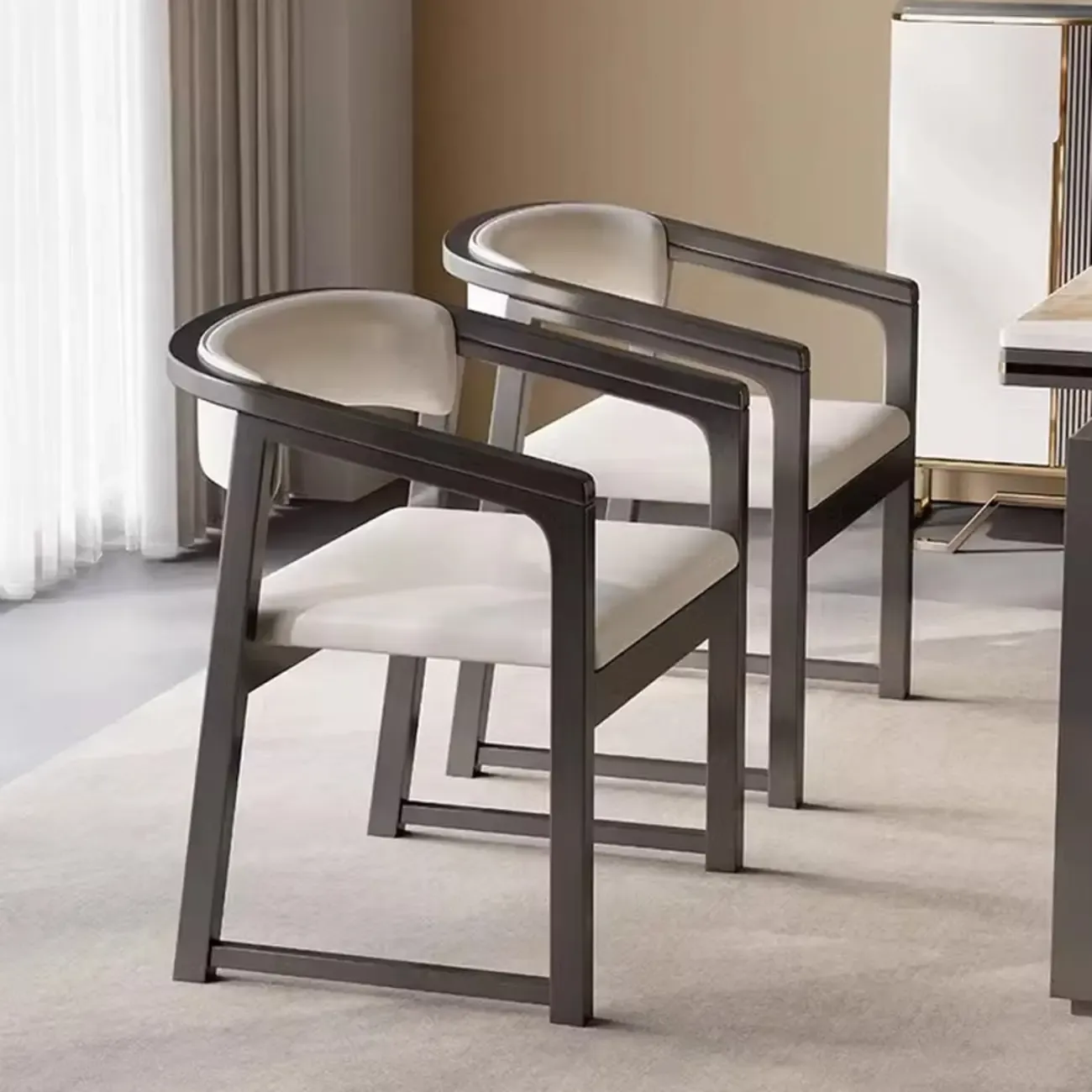Modern Upholstered Metal Dining Arm Chair