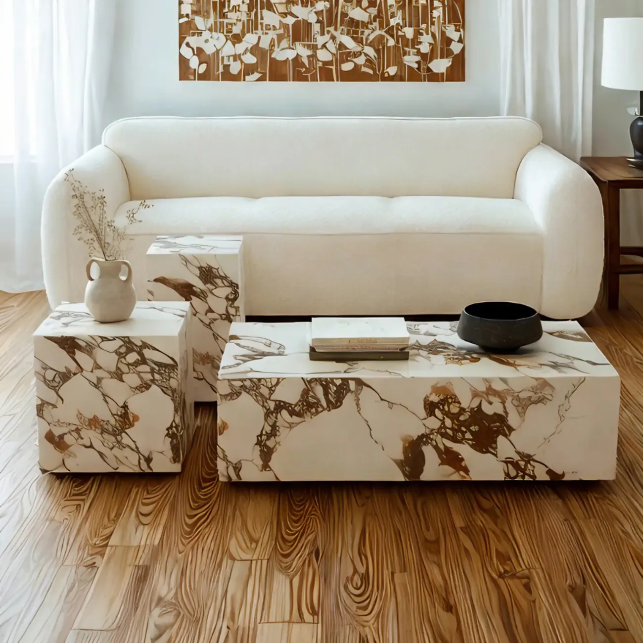 Modern Rectangular Gray Stone Coffee Table