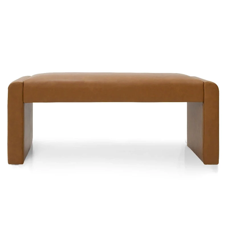 Tan Faux Leather Waterfall Bench - 47 Inch - Seats 2-3