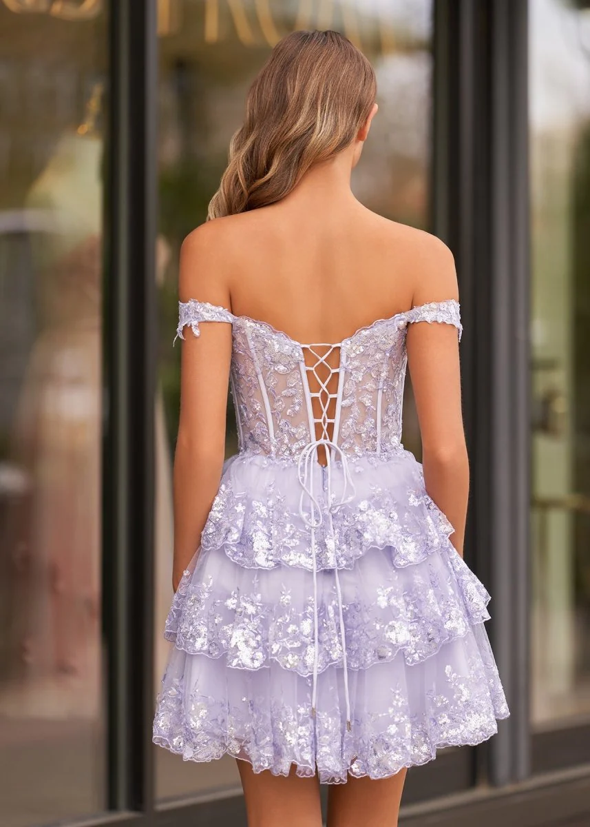 Purple - A-Line Sweetheart Tiered Short Homecoming & Cocktail Dresses