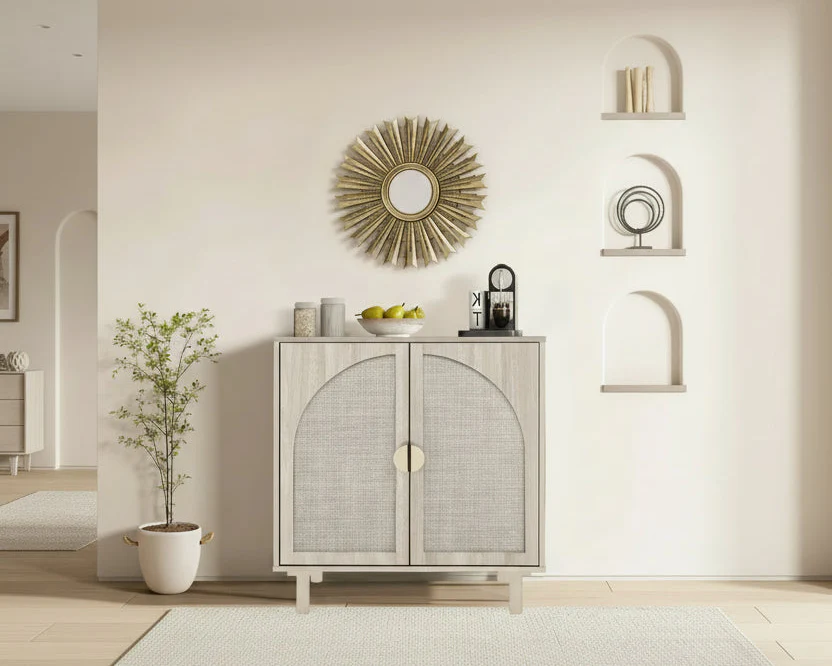 Floor Storage Cabinet with Rattan Doors – 29.5