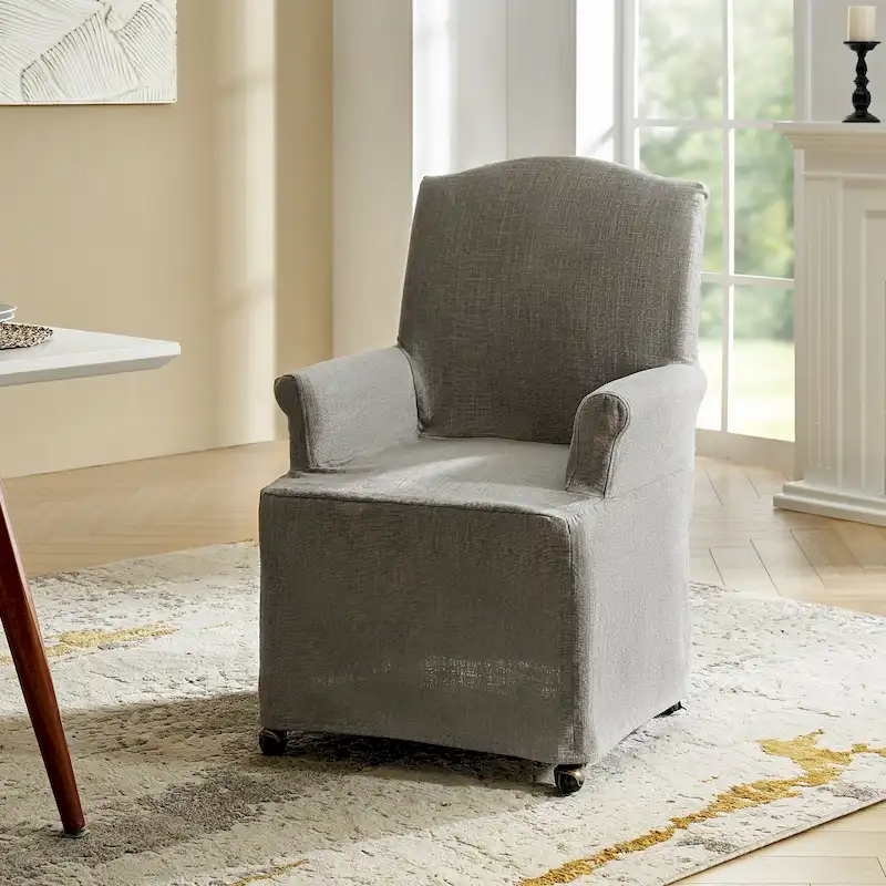 Alethea Upholstered Slipcover Arm Dining Chair with Soild Wood Legs by HULALA HOME