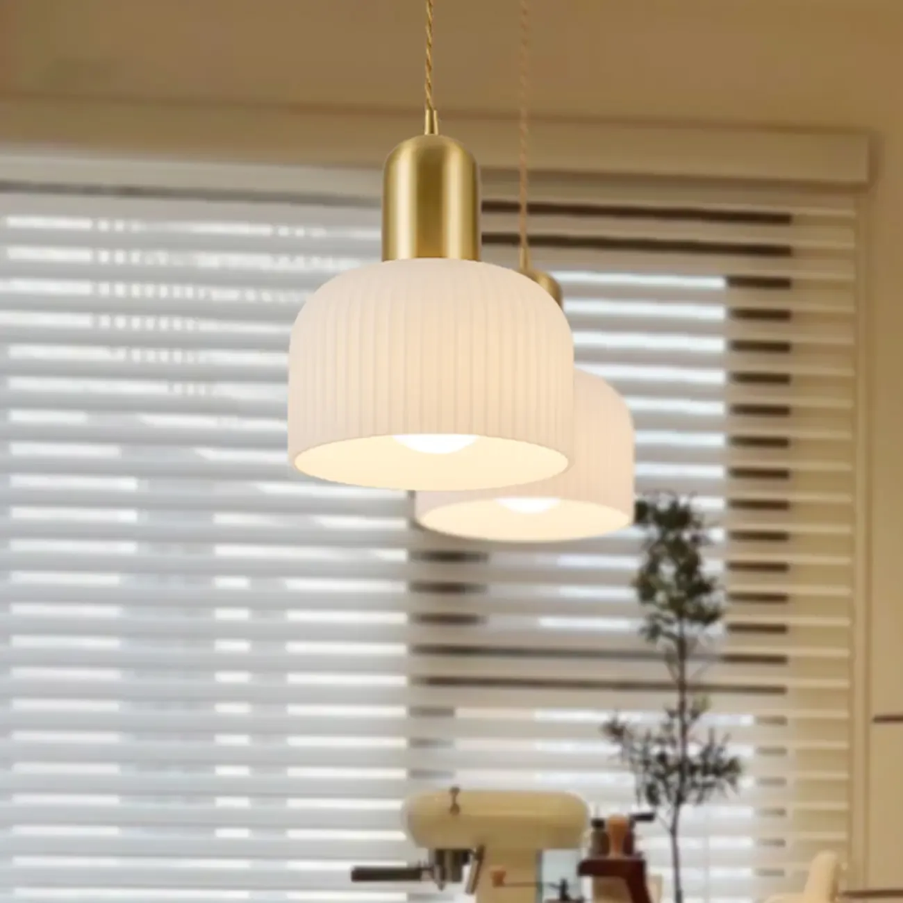 Modern Gold White Cylinder Glass Island Light