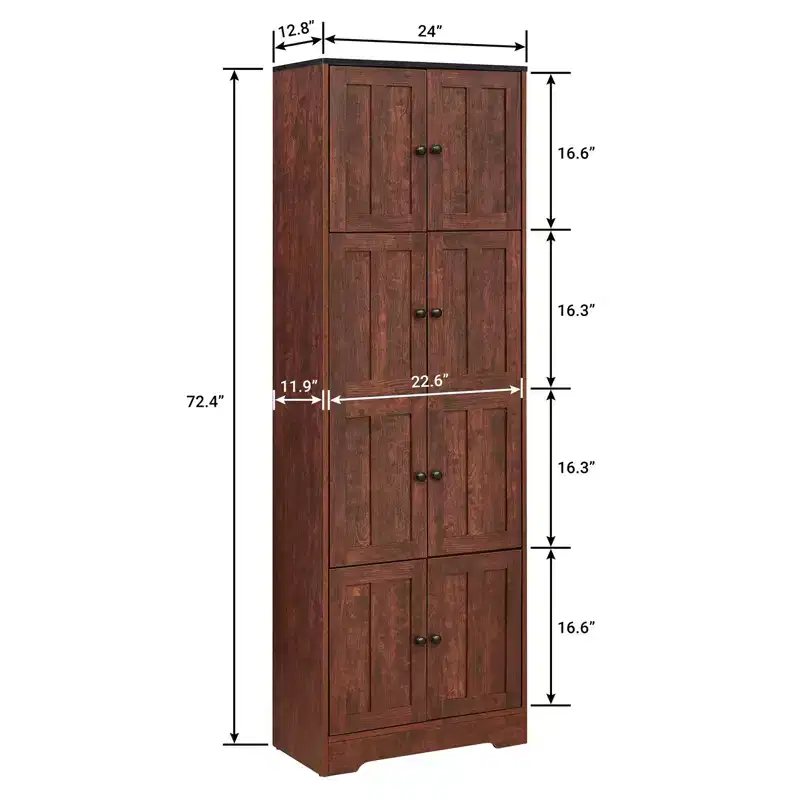 Tall Storage Cabinet With 8 Doors, 4 Tier Shelves Freestanding Floor Cabinet Organizer, Kitchen Pantry For Bedroom, Entryway, Living Room
