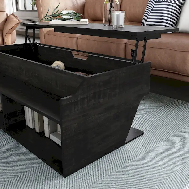 DH BASIC Transitional Black Oak 44-inch Lift-top Coffee Table by Denhour