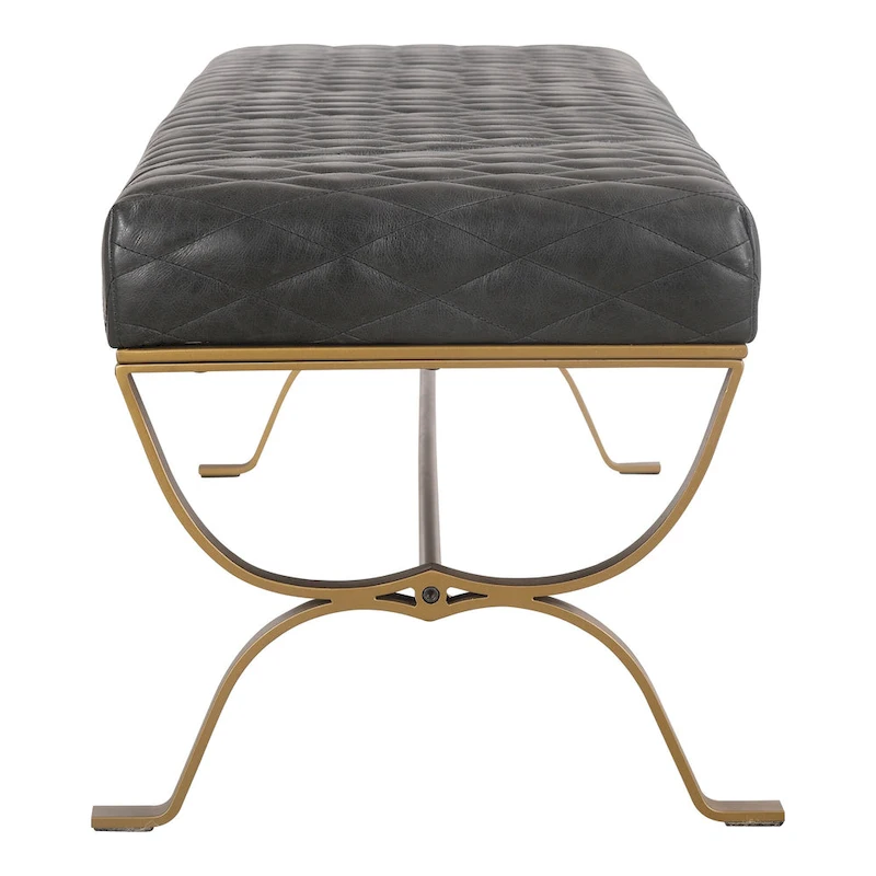 Aurelle Home Modern Leather and Brass Iron Bench