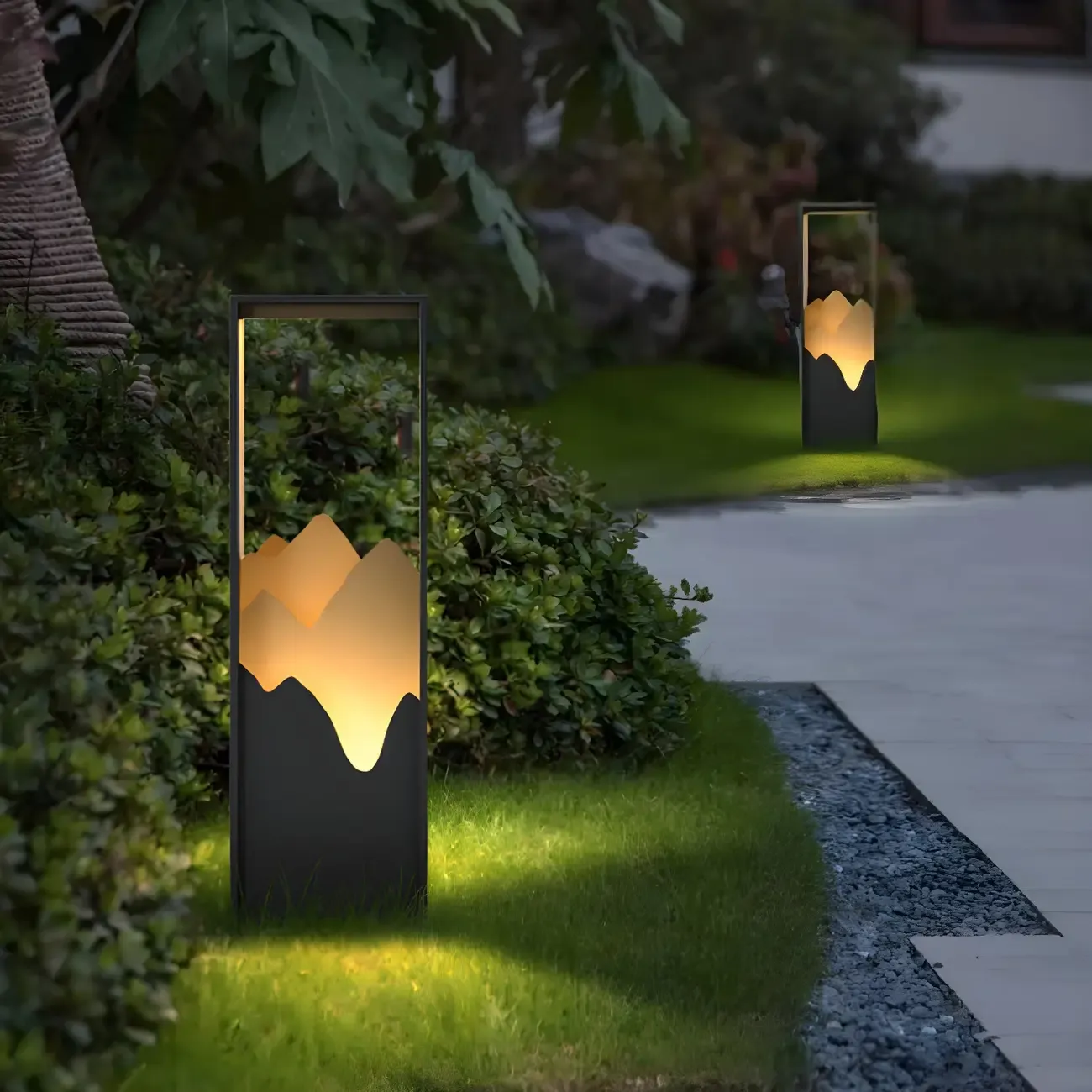 Vertical Geometric Mountain Outline Post Cap Light