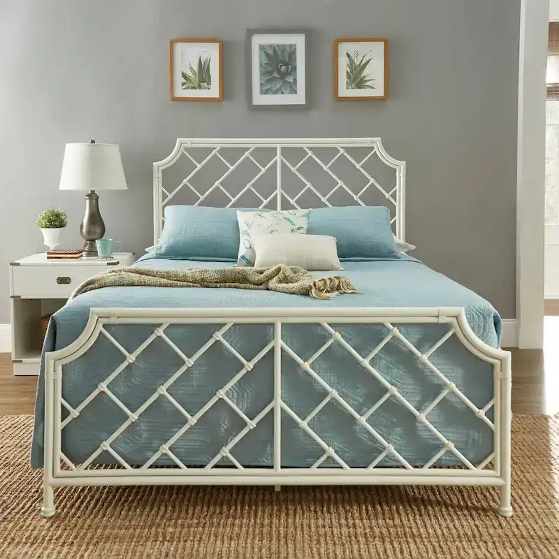 Geometric Mosaic White Metal Queen Bed