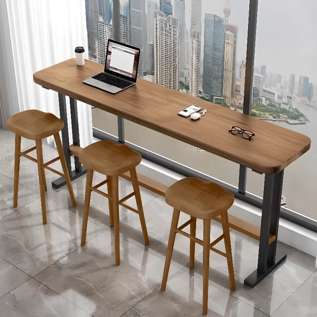 Modern Natural Wood Fixed Design Bar Tables