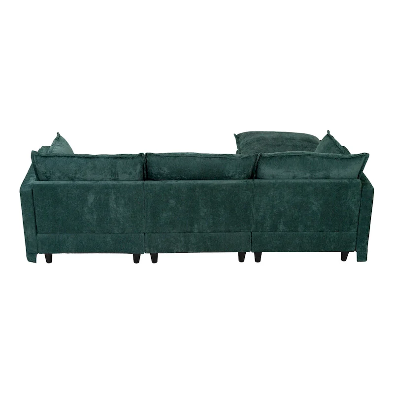 93.31  Faux Linen Modular Sectional Sofa with Movable Ottoman, Solid Wood Frame, and High-Resilience Foam Cushions