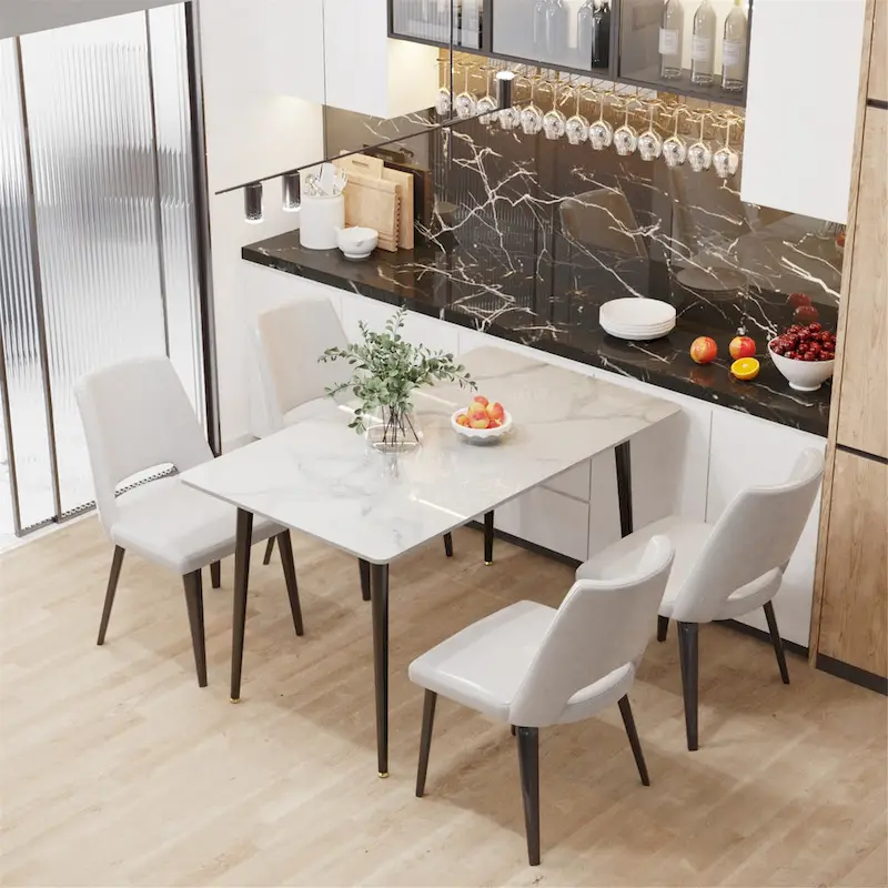 Modern Dining Table with Metal Frame Sintered Stone Top Kitchen Table