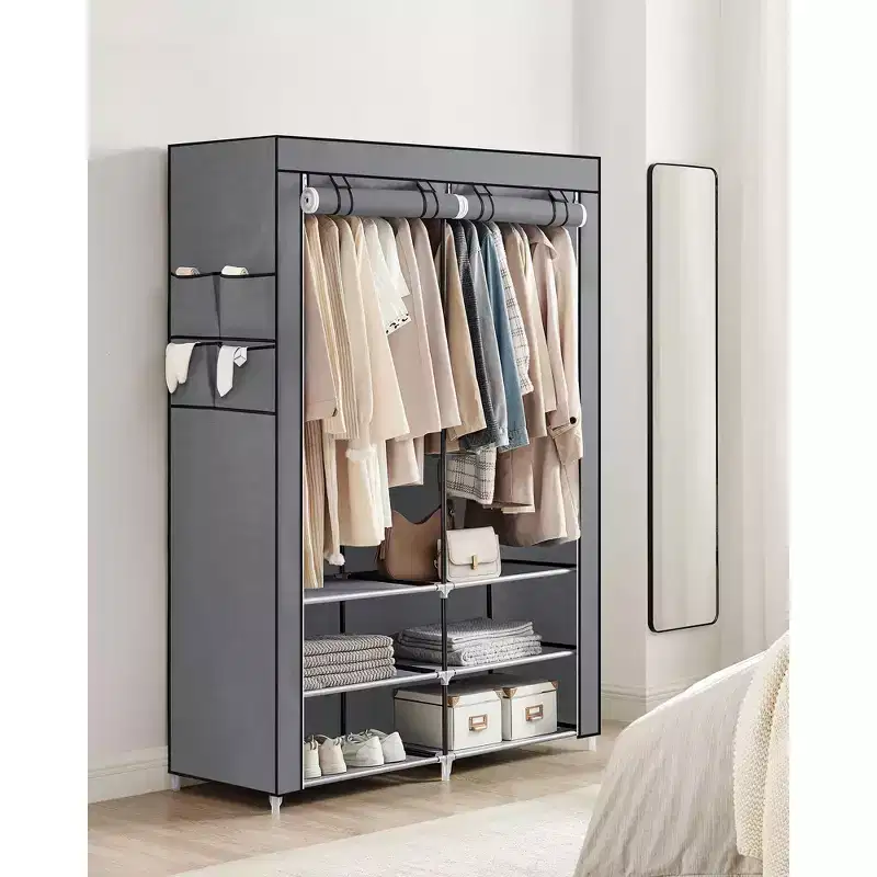Portable Closet Wardrobe with Shoe Rack and Cover, Closet Storage Organizer, Shelves, and 4 Side Pockets, 50 x 17.7 x 69.3 Inches