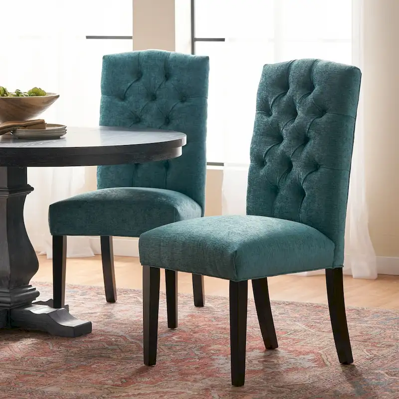 Set of 2 Fabric Upholstered Dining Chairs with Wood Legs
