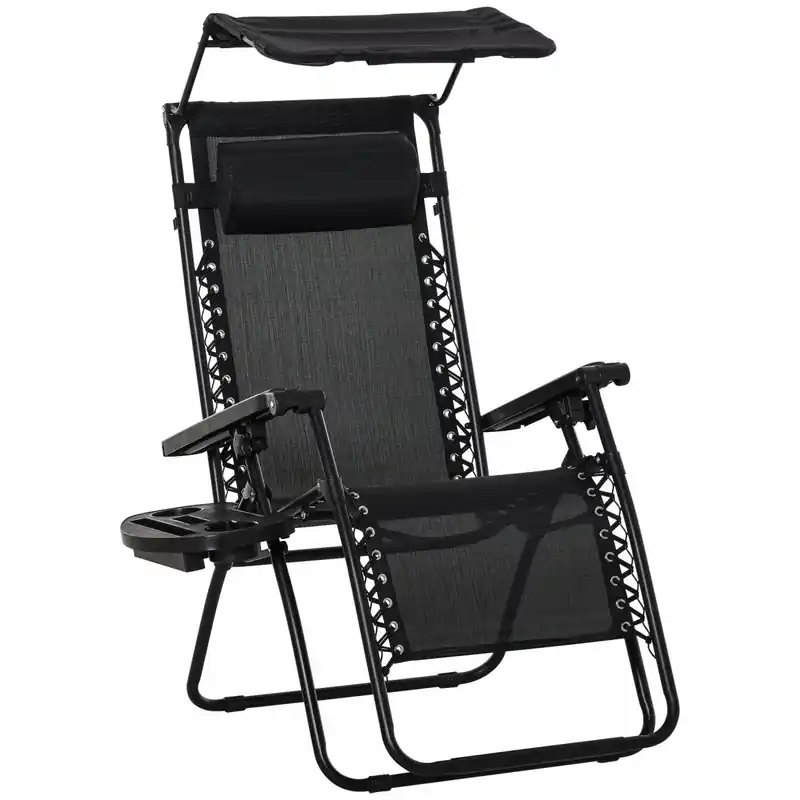 Foldable Zero-Gravity Lounge Chair with Canopy Shade, Side Tray & Cup Holder