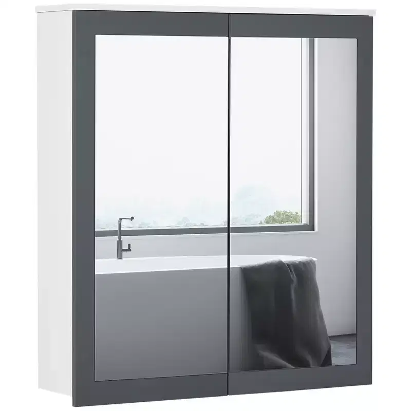kleankin Medicine Cabinet, Bathroom Mirror with Storage Cabinet and 2 Adjustable Shelves, Wall Mounted Bathroom Vanity Mirror, White