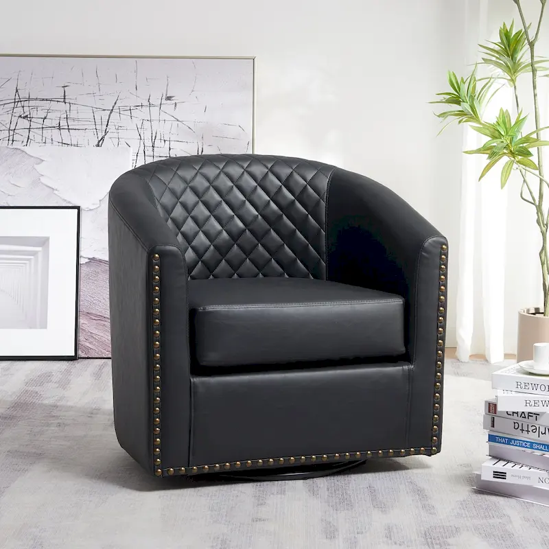 Black/Coffee/Brown/White/Burgundy/Green Tufted Barrel Swivel Chair, 1-Seat