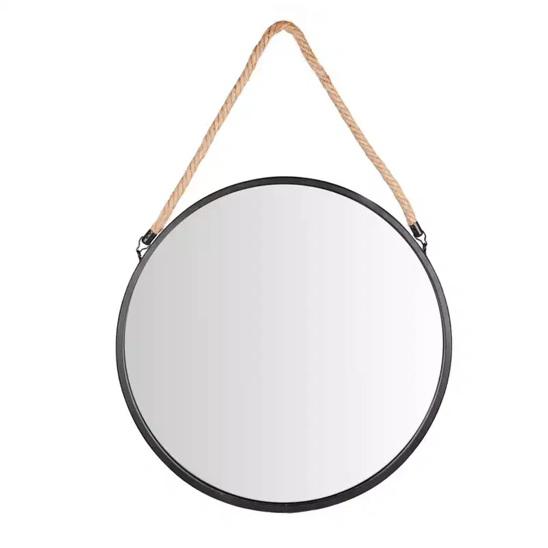 Danya B Framed 20 Decorative Round Black Metal Circle Wall Mirror with Hanging Rope