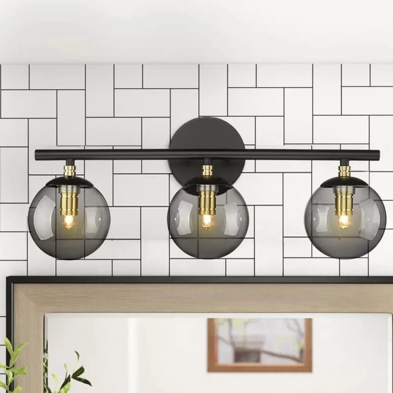 Wall-Mounted Spherical Black Glass Vanity Light