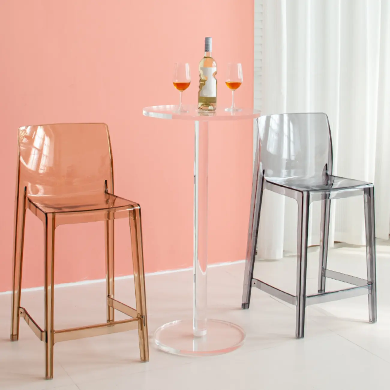 Modern Clear Acrylic Round Pedestal Bar Tables