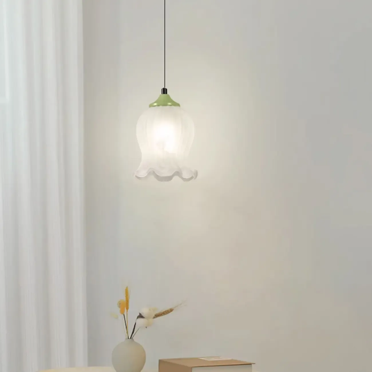 Kids Bedside White Glass Tulip Pendant Lamp