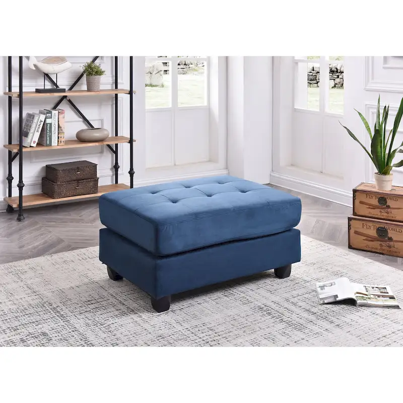 Rectangular Button-Tufted Microsuede Ottoman