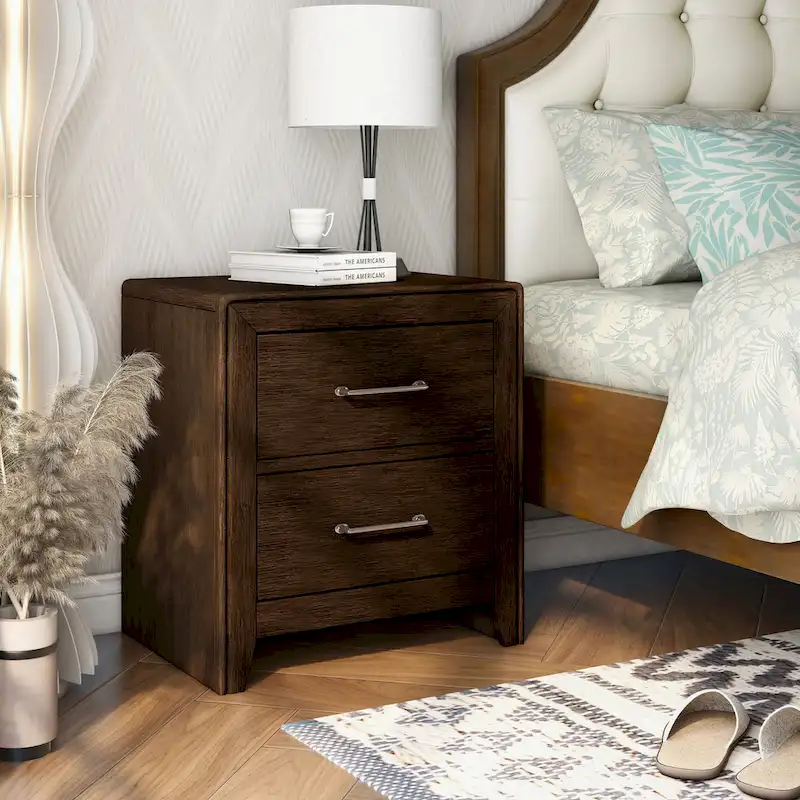 Walnut 2-Drawer Nightstand - Transitional Style