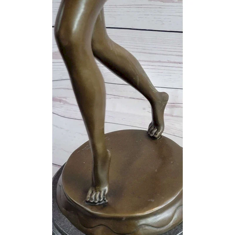 Signed Otto Poertzel Bat Dancer Bronze Sculpture Art Deco Nouveau Marble Figure