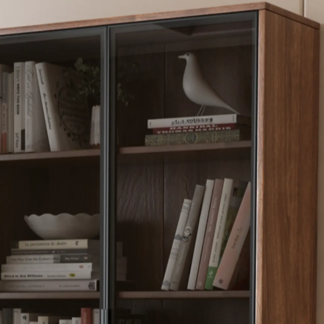 Traditional Brown Pecan Wood Bookcase with Drawers