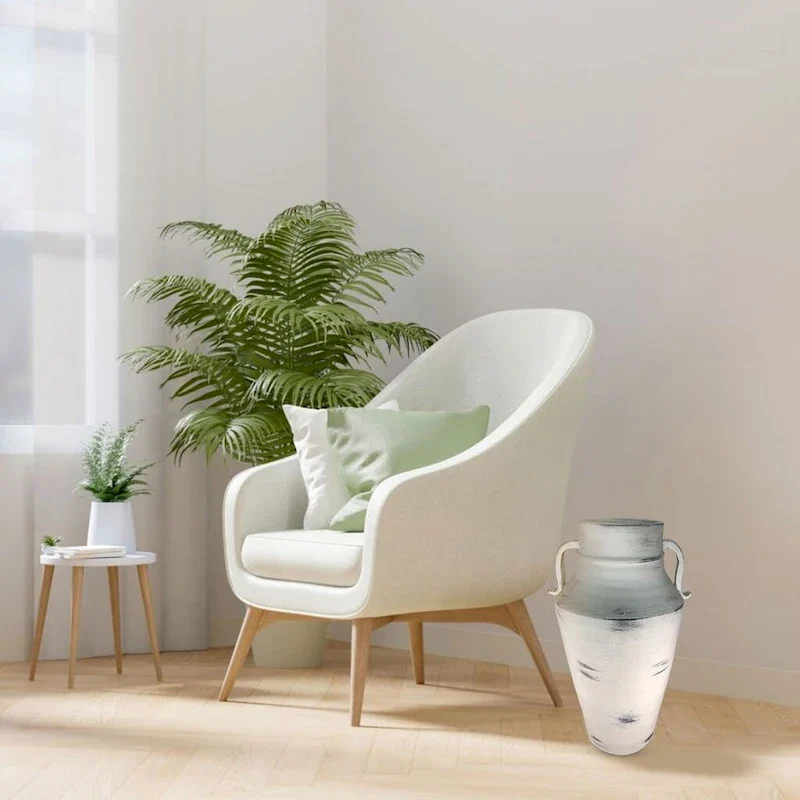 Barrel Shaped White Wash Ceramic Vase