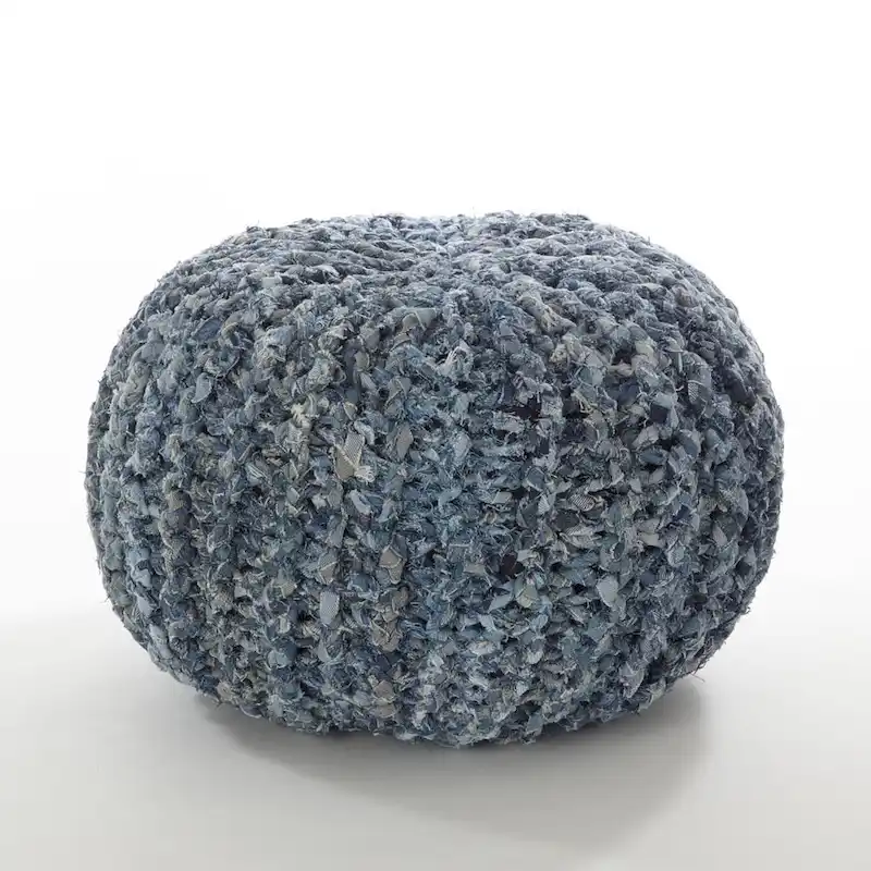 Denim Twisted Rope Pouf Ottoman