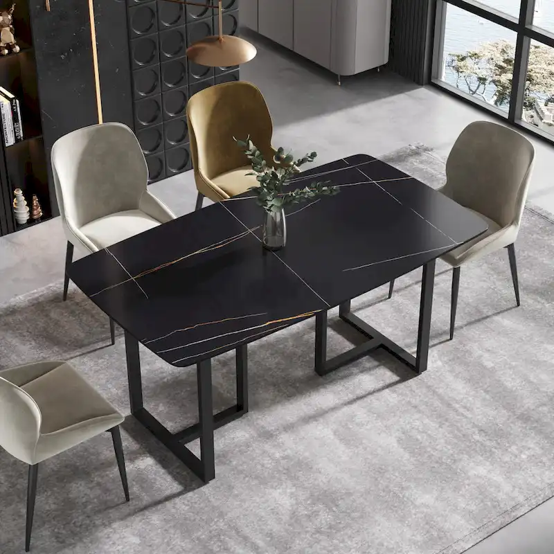 63 Modern Dining TableSintered Stone Tabletop with Black Base