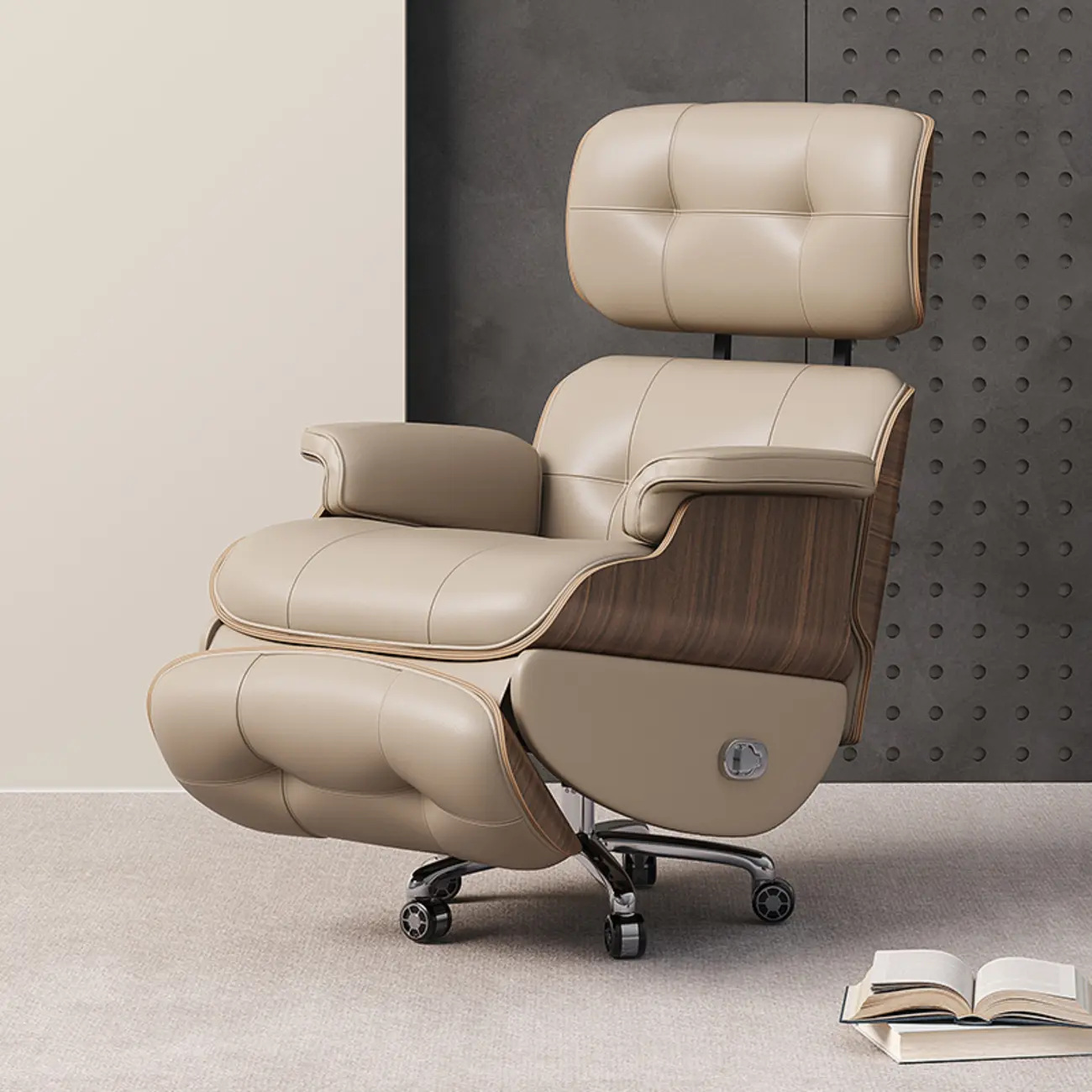 Tufted Brown Leather Recliner Massage Swivel Ergonomic Chair