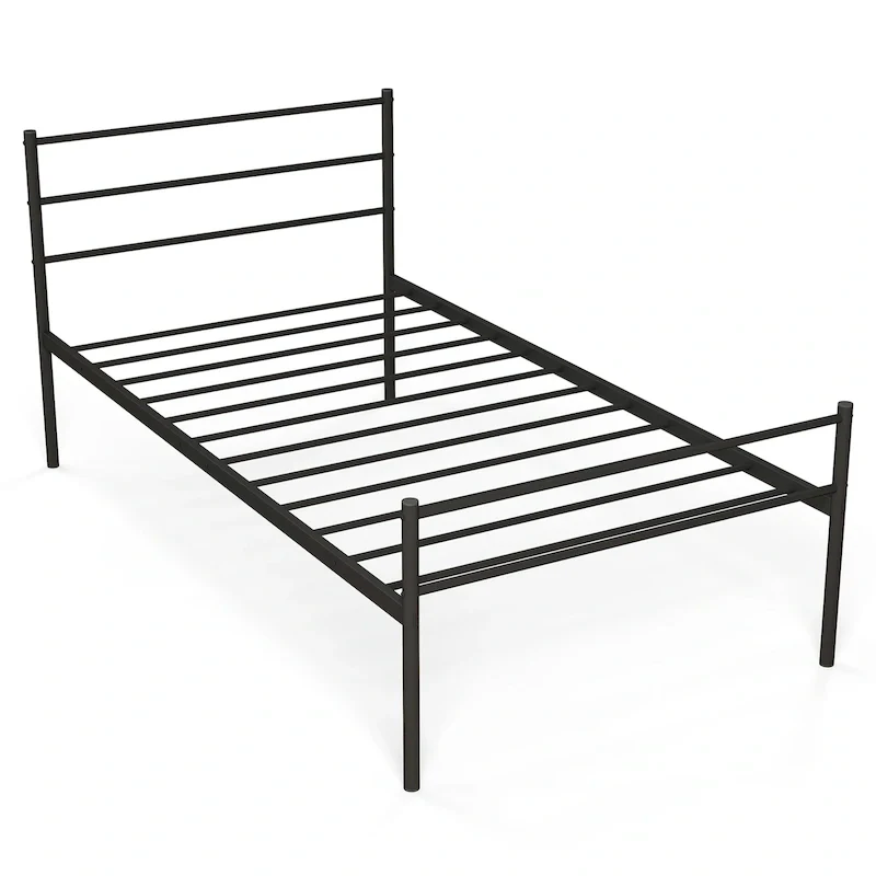 Twin Metal Bed Frame with Headboard & Footboard – Black / Silver, 12 Slats, Sleeps 1