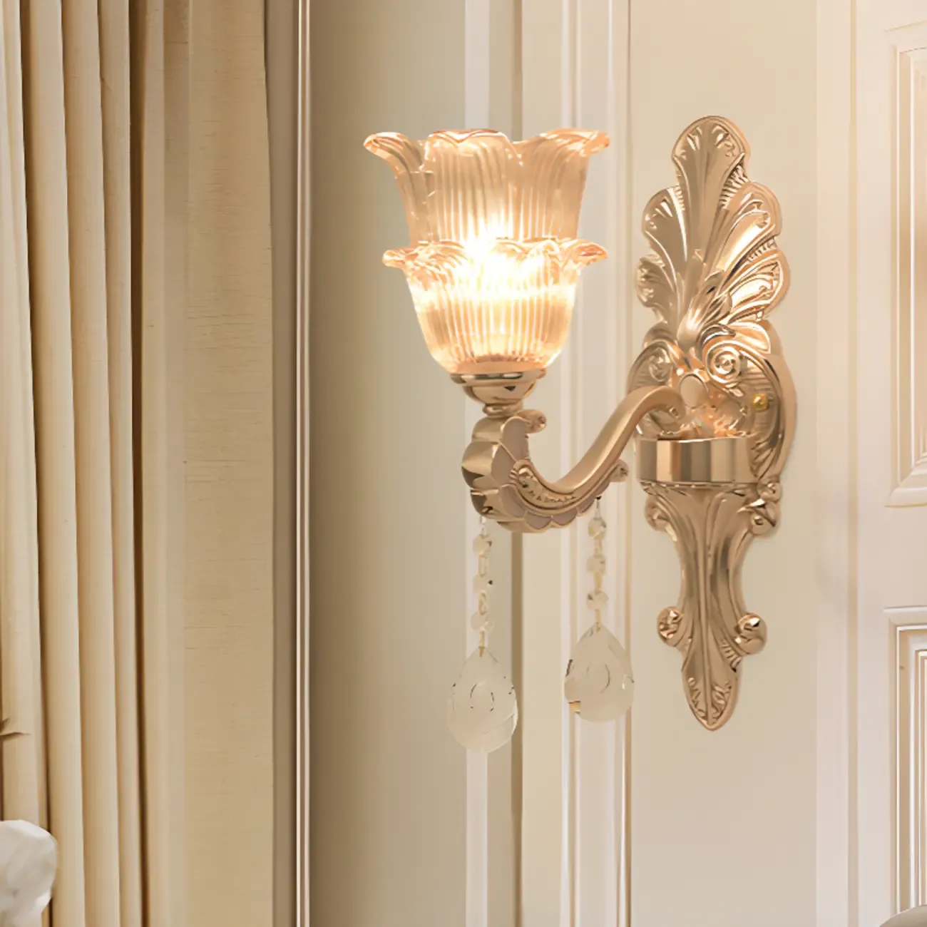 Mini Antique Gold Wall Sconce with Geometric Crystal Shade