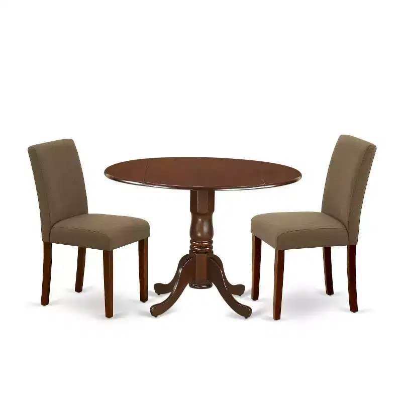 3-Piece Mahogany Finish Solid Wood Top-Round Dining Room Set -Seats 4