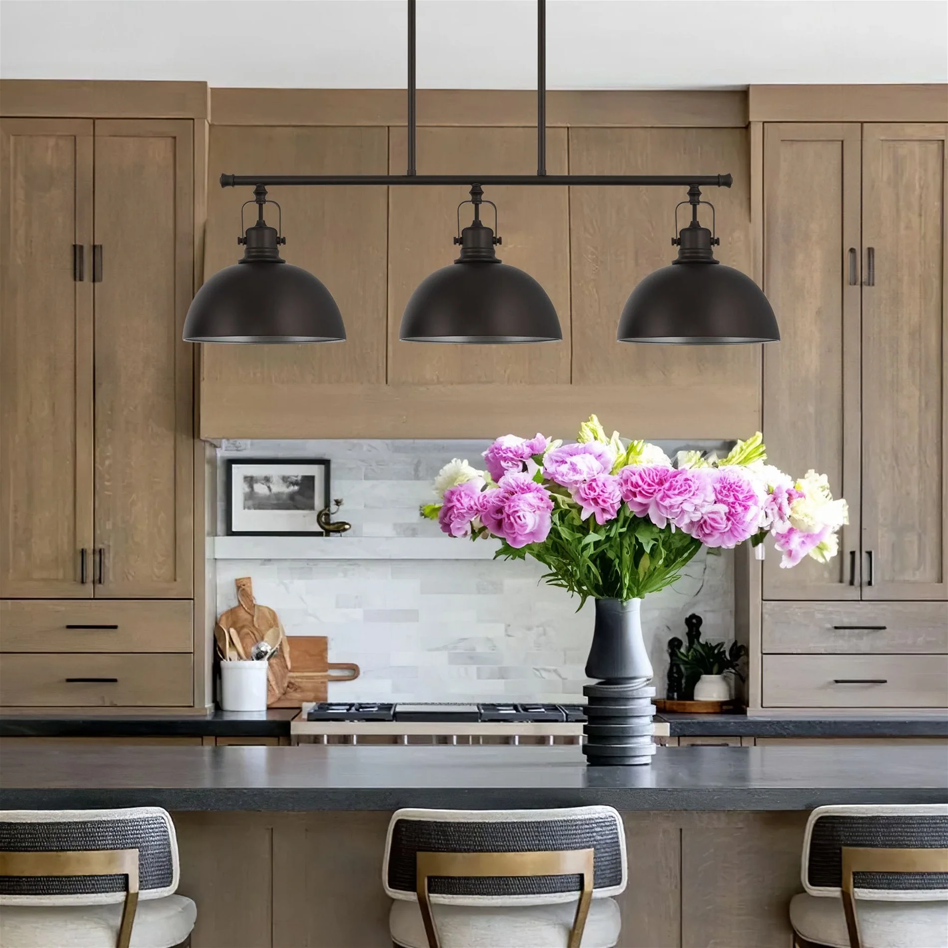 Belle 34 3-Light Modern Industrial Kitchen Island Light