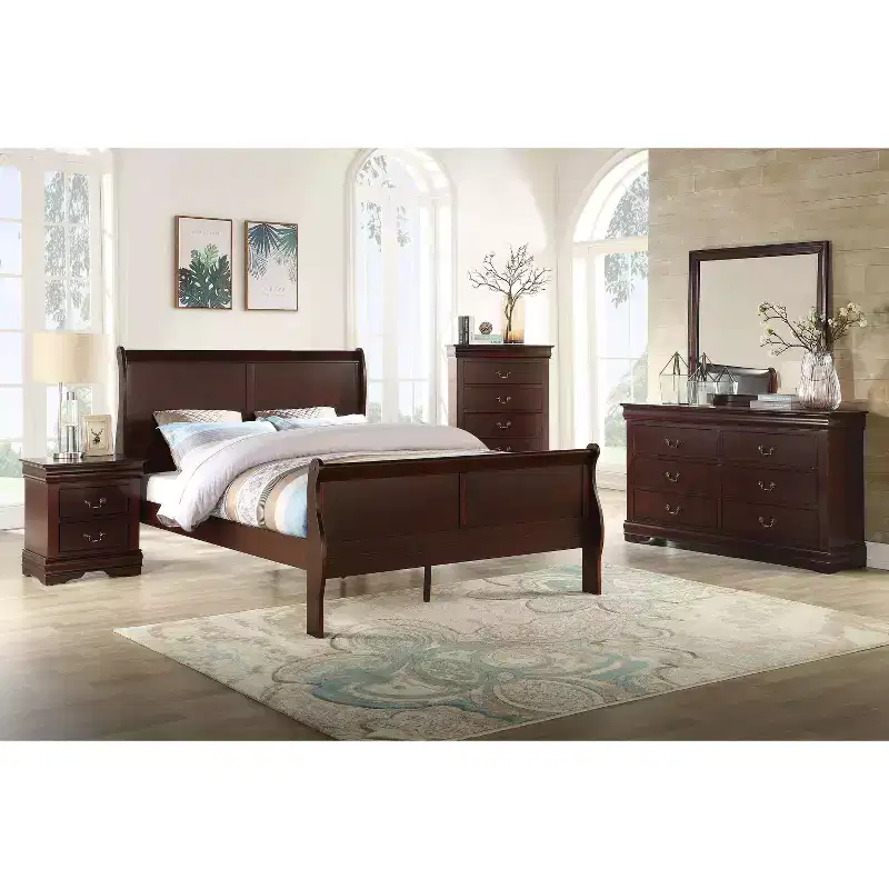 Cherry Sleigh Style Full Bed Frame with Headboard & Footboard, for 1 Person