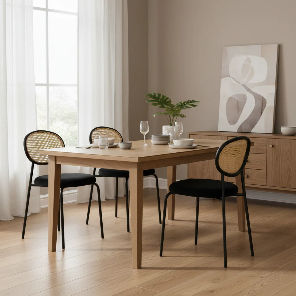 Set of 4 Modern Dining Chair with Wicker Back & Upholstered Velvet Seat for Home Office Living Room & Kitchen