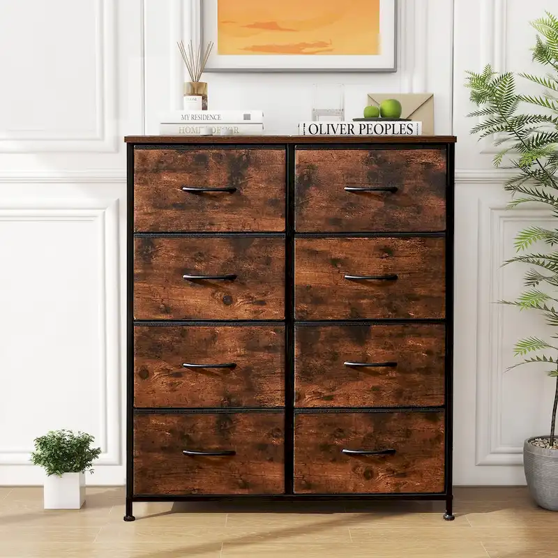 8 Drawer Fabric Chest of Drawers with Wooden Top